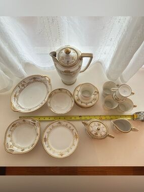 Nippon Porcelain Hand Painted Coffee /Tea Set w/ Gold 27 piece Antique Set RARE